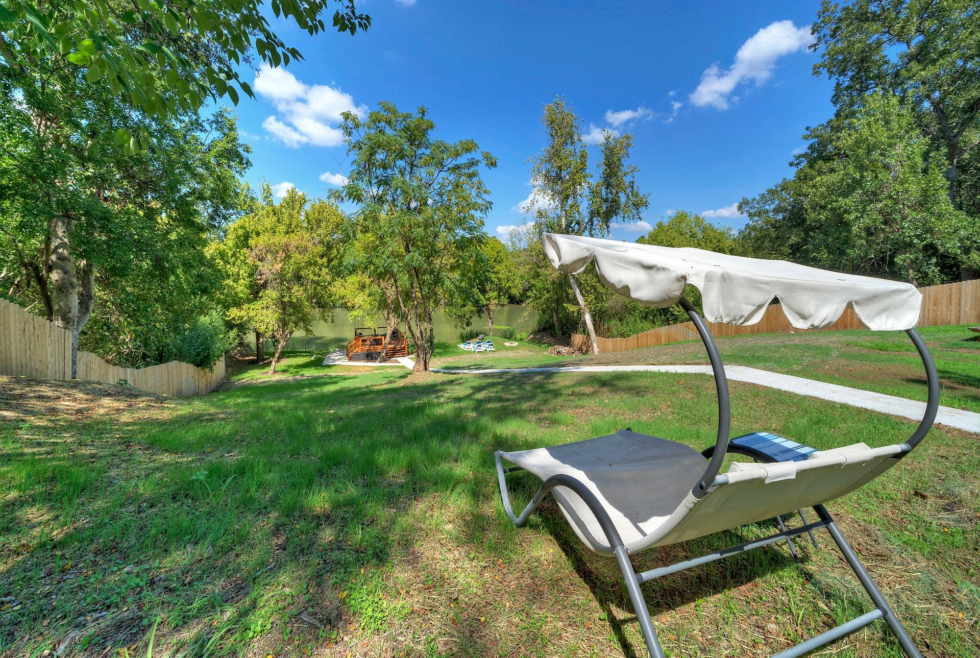 Canopy swing on the lawn near the Colorado River at River Bend Bliss